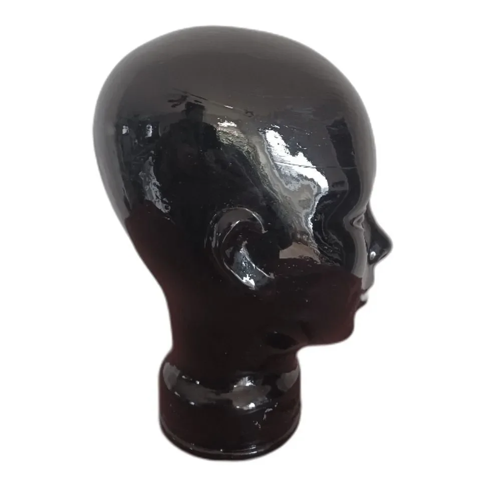 Vtg. Pier 1 Black Glass Mannequin Head Wig Hat Display Made in Spain Art